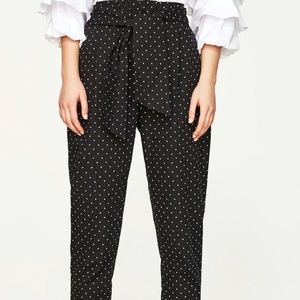 Zara Polka Dot High Waist Bow Tie Trousers X Small